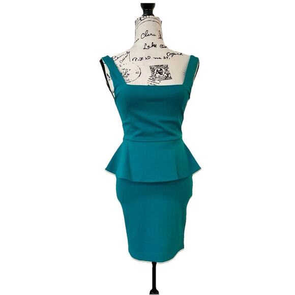 ALICE & OLIVIA DRESS POPPY PEPLUM MIDI SZ 2 TEAL FITTED BODICE QUIET LUXURY CORE - Picture 11 of 16